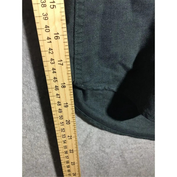 Mens Haggar Button Down Shirt Wrinkle Free Athletic Fit Dark Green Blue Casual - Picture 4 of 4